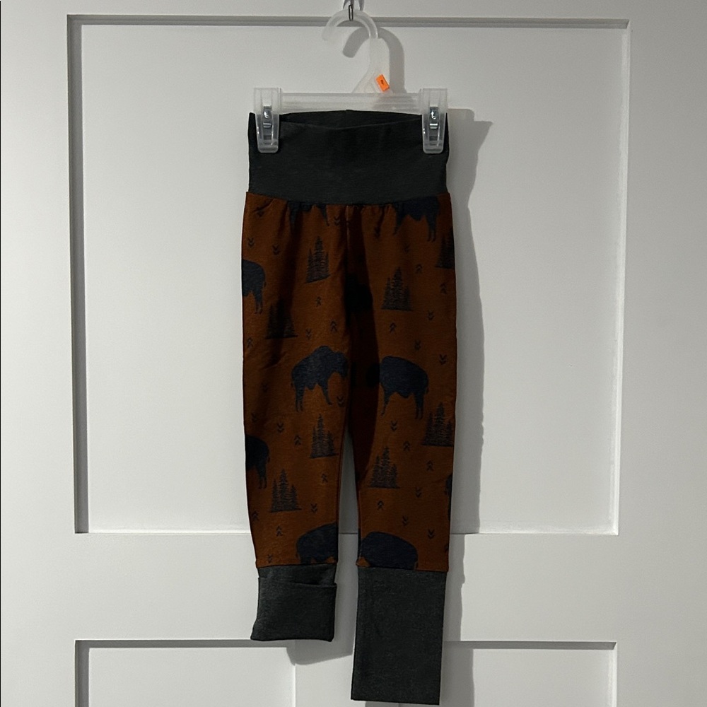Kids Brown Moose Print Leggings with Charcoal Waistband
